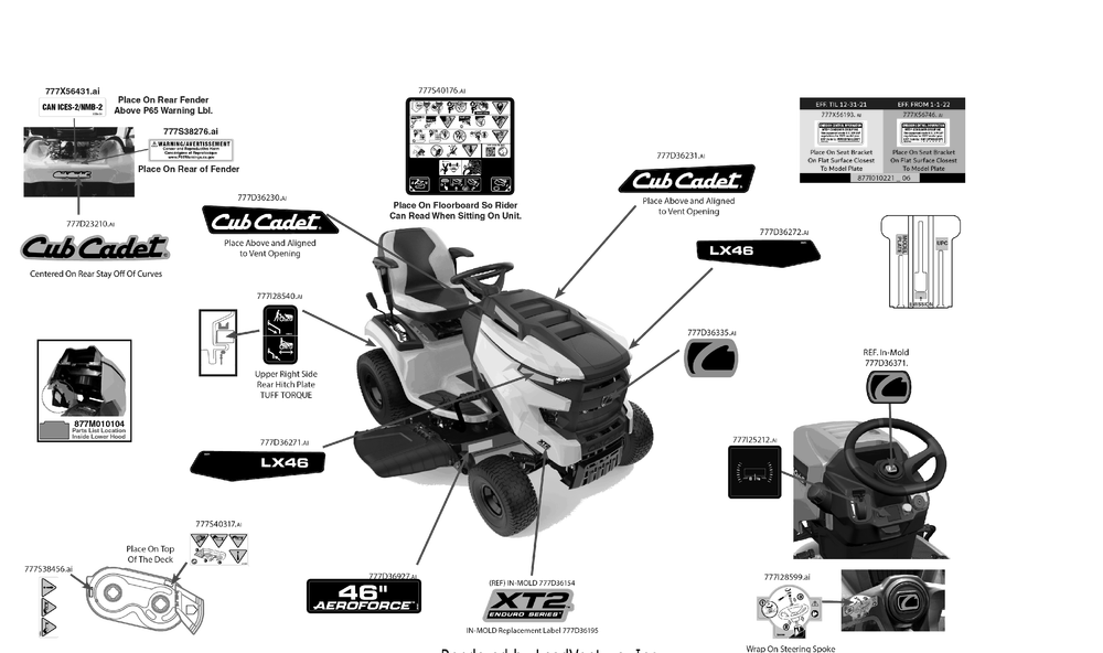 Label Map Diagram and Parts List for XT2-LX46KH (13AQA1TNA10)(2022) Cub Cadet Lawn Tractor